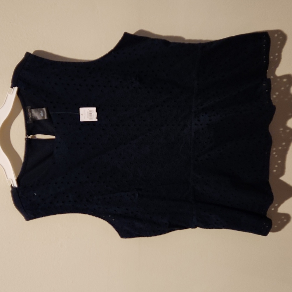 Ann Taylor Navy Eyelet Peplum Shell